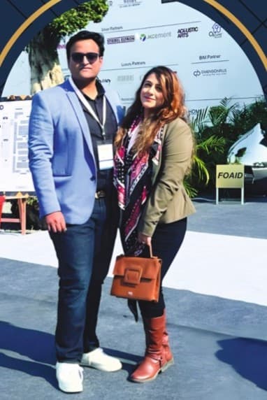 Tushar and Anjali Sanan, co-founders of Dapper Decors, at a design exhibition